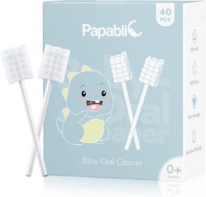 Papablic 40-Pack Baby Tongue Cleaner, Baby Oral Cleaner, Disposable Baby Mouth Cleaner Newborn, Upgrade Gum Cleaner with Paper Handle for Babies and Infants Ages 0-2 Years
