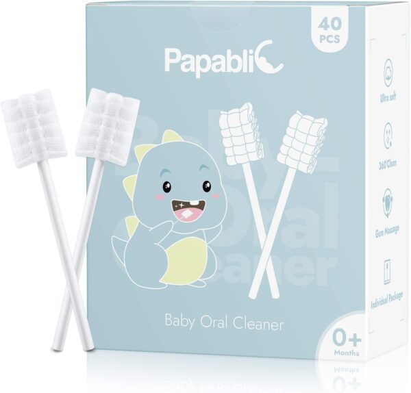 Papablic 40-Pack Baby Tongue Cleaner, Baby Oral Cleaner, Disposable Baby Mouth Cleaner Newborn, Upgrade Gum Cleaner with Paper Handle for Babies and Infants Ages 0-2 Years