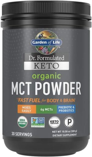 Garden of Life Dr. Formulated Keto Organic MCT Powder - 30 Servings, 6g MCTs from Coconuts Plus Prebiotic Fiber & Probiotics, Certified Organic, Non-GMO, Vegan, Gluten Free, Ketogenic & Paleo
