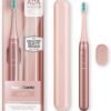 Aquasonic Icon ADA-Accepted Rechargeable Toothbrush | Magnetic Holder & Slim Travel Case | 2 Brushing Modes & Smart Timers | Gentle Micro-Vibrations (Blush)