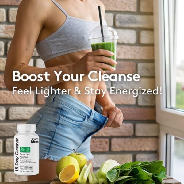 Youth & Tonic Jumpstart Cleanse – Water Weight Away Pills & 15 Day Colon Detox & Gut Cleanser for Bloating, Energy, and Metabolism Support – Aids in Shedding Excess Fluids for a Lighter Body – 90 Caps