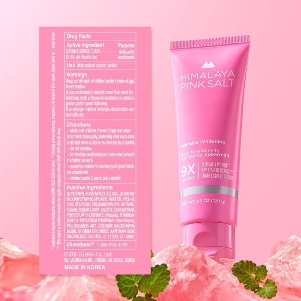 Intensive Whitening Toothpaste, 4.2oz (3 Packs) - Teeth Whitening Toothpaste for Adults with Fluoride for Anti Cavity & Enamel Repair, Pink Toothpaste, Fresh Spearmint Flavor