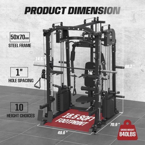 Commercial Smithmachine with Smithe Bar, Home Gym Station with Dual Weight Stacks, 4000LBS Power Cage Squat Rack with Lever Arm, Leg Press, LAT Pull Down, Cable Crossover for Full Body Training