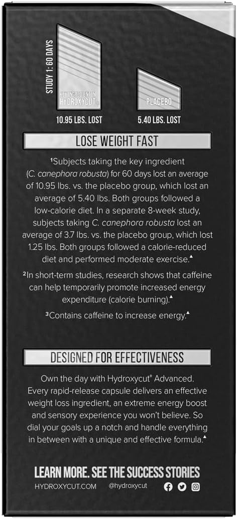 Hydroxycut Advanced - 60 Rapid-Release Liquid Capsules - Thermogenic Calorie Burn, Maximize Energy - for Women & Men
