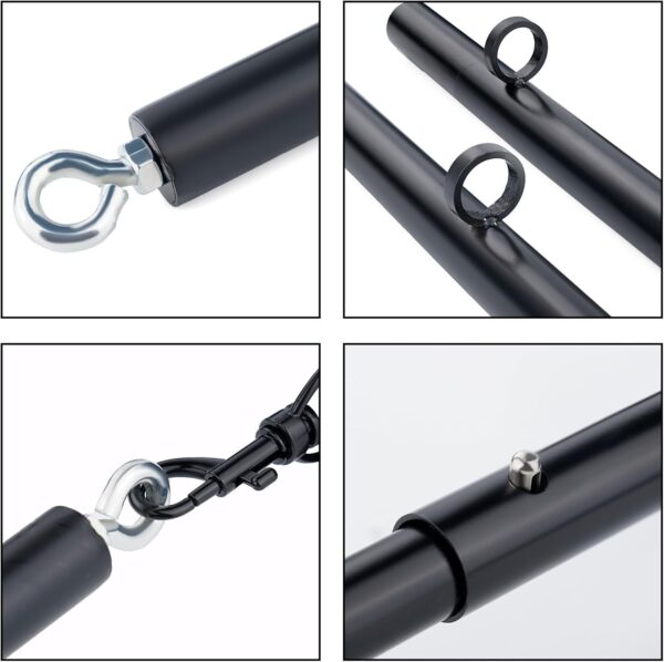 Spreader Bar Heavy Duty Stainless Steel Expandable Black Bar with 4pcs Furry Black Adjustable Strap,Sports Aid Training Fitness Gear Pilates Aid Kit, Home Indoor Yoga Set