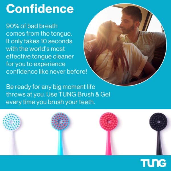 Tung Tongue Brush & Gel Kit | Tongue Cleaner for Adults | Tongue Scraper to Fight Bad Breath and Halitosis | Mouth Odor Eliminator | Fresh Mint | Made in America (Set of 1)