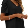 XIEERDUO Womens Summer Shirt V Neck Casual Tshirts Puff Sleeve Tops for Women Solid Color XS-3XL