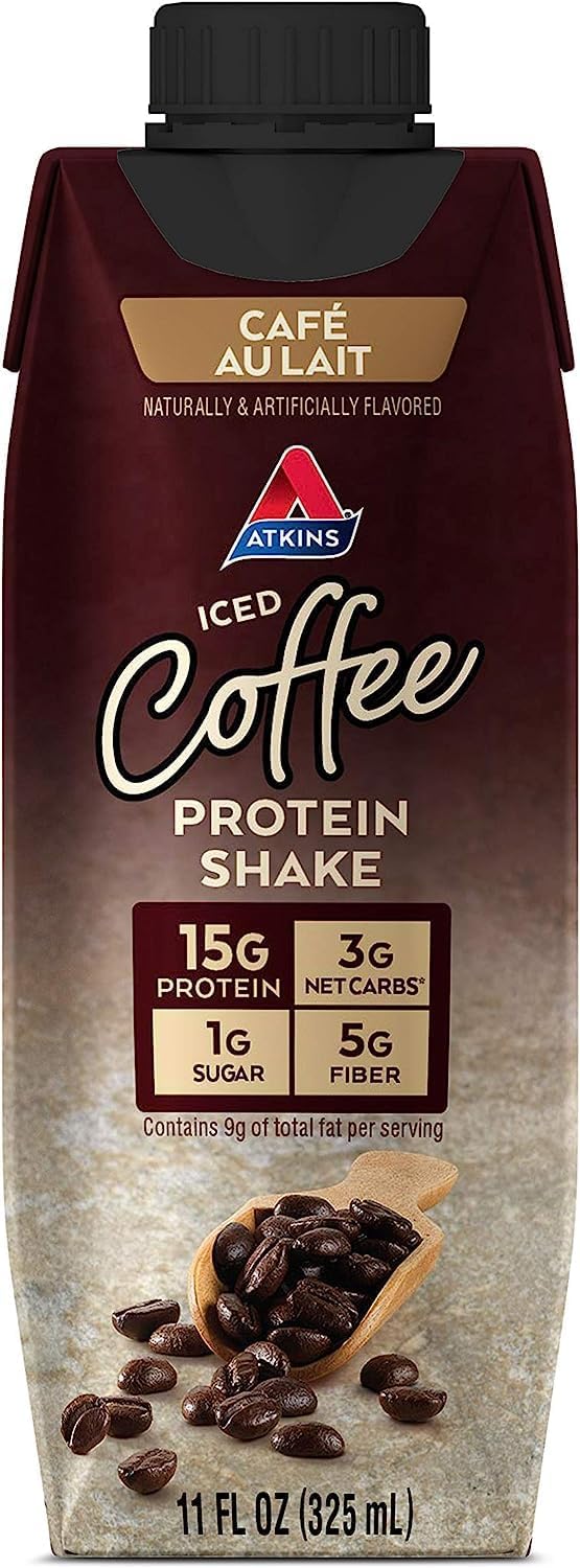 Atkins Café Caramel Iced Coffee Protein Shake, 15g Protein, Low Glycemic, 3g Net Carb, 1g Sugar, Keto Friendly, 12 Count