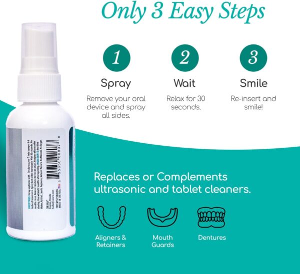Smilesaver Retainer Cleaner Spray – Invisalign, Mouth Guard, and Denture Cleaner – Quick Oral Care for Aligner & Retainer Hygiene – Natural, Portable & Minty Fresh Oral Care Products (2oz)