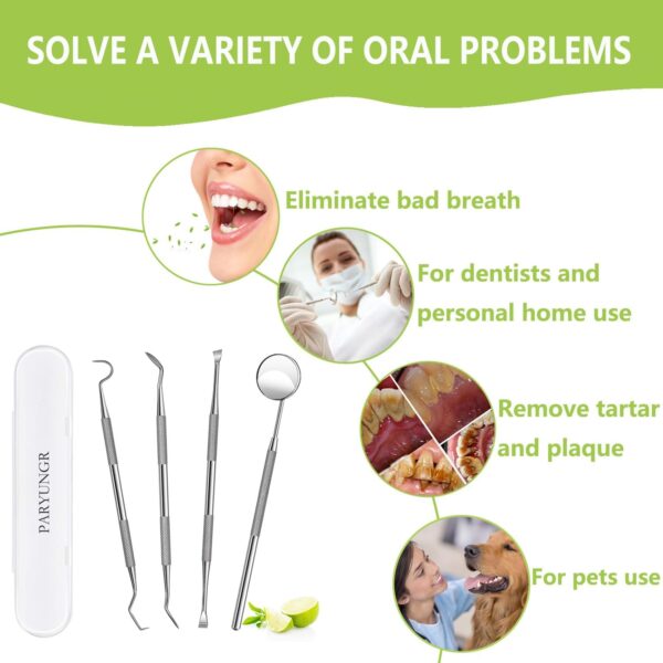 61ApS4krK2L._AC_SL1500_.jpg Dental Tools, Professional Teeth Cleaning Oral Care Hygiene Kit, Stainless Steel Dental Pick Tooth Scraper Tartar Plaque Remover for Dentist, Personal, Pet Use with Storage Box