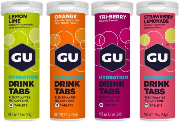 GU Energy Hydration Electrolyte Drink Tablets, Vegan, Gluten Free & Caffeine Free, Enhanced Endurance Sports Drink for Running, Cycling, Triathlon, 4-Count (48 Servings), Assorted Flavors