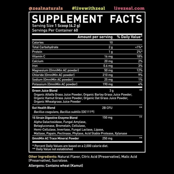 Super Greens Powder | Superfood to Support Digestive Enzymes and Bloating with 2 Billion Probiotics | Support Energy Levels & Gut Health | GMP Certified, Non-GMO | Tropical Fruit Refresher