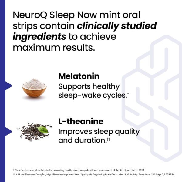 NeuroQ Sleep Now - Natural Sleep Support Supplement - Maintain Healthy Sleep Cycles & Brain Function - Melatonin & L-Theanine - Non-Habit Forming - 30 Mint Oral Strips