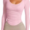 LASLULU Womens Active Long Sleeve Workout Tops Scoop Neck Athletic Yoga Gym Running Shirts Tops Cutout