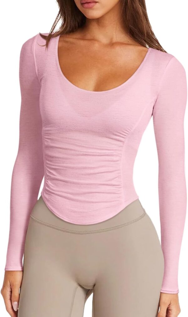 LASLULU Womens Active Long Sleeve Workout Tops Scoop Neck Athletic Yoga Gym Running Shirts Tops Cutout