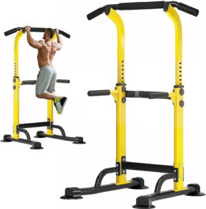 soges Power Tower Pull Up Bar Station, Free Standing Pull Up Rack Dip Station for Home Gym, Height Adjustable Home Strength Training Fitness Workout Equipment