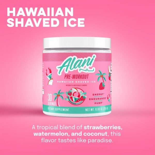 Alani Nu Pre Workout Powder Hawaiian Shaved Ice | Amino Energy Boost | Endurance Supplement | Sugar Free | 200mg Caffeine | L-Theanine, Beta-Alanine, Citrulline | 30 Servings