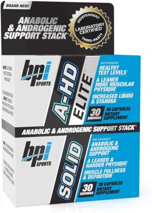 BPI Sports A-HD Elite/Solid (30 Capsules) – Men’s Testosterone Booster – Healthy Muscle, Strength, & Performance Support – Promotes Natural Fat Loss & Libido – 30 Servings – 550mg