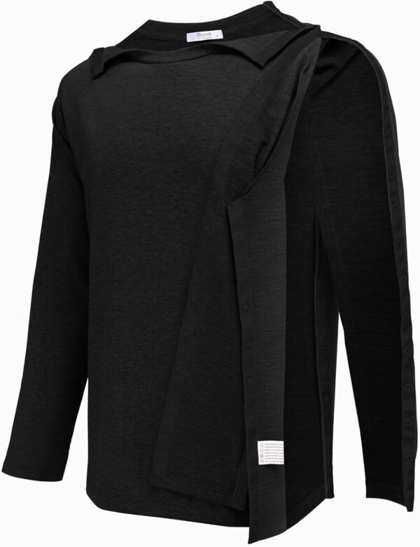 Deyeek Micro Fleece Post Shoulder Surgery Recovery Shirts For Men Chemo Port Access Shirt Snap Full Tear Away Long Sleeve