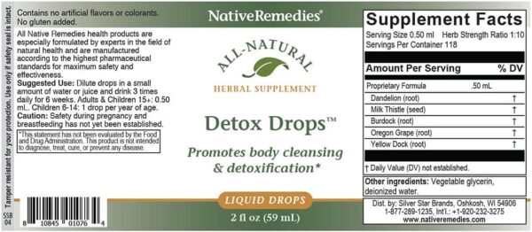Native Remedies Detox Drops - All Natural Herbal Supplement Promotes Systemic Body Cleansing, Toxin Release and Liver Function and Detoxification - 59 mL