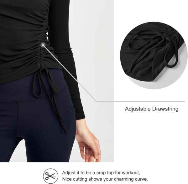 Womens Long/Short Sleeve Workout Tops Ruched Side Yoga Atheltic Shirt Slim Fitted