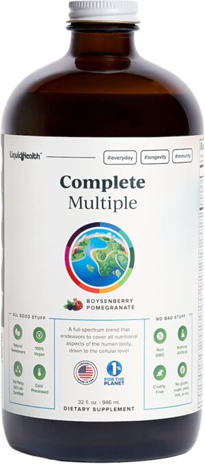 LIQUIDHEALTH 32 Oz Liquid Multivitamin for Adult Men & Women - Complete Multiple, Natural Immune Support, Non-GMO, Vegan, Gluten Free, Sugar Free, Minerals, Prebiotic Fiber Vitamins Supplement