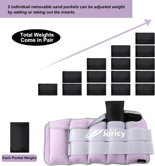 Adjustable Ankle Weights for Women Men Kids 1/2/3/4/5/6/8/10/12/20 LBS 1 Pair Wrist Leg Arm Weights with Removable Weight Strength Training Weight for Walking Running Fitness Physical Therapy