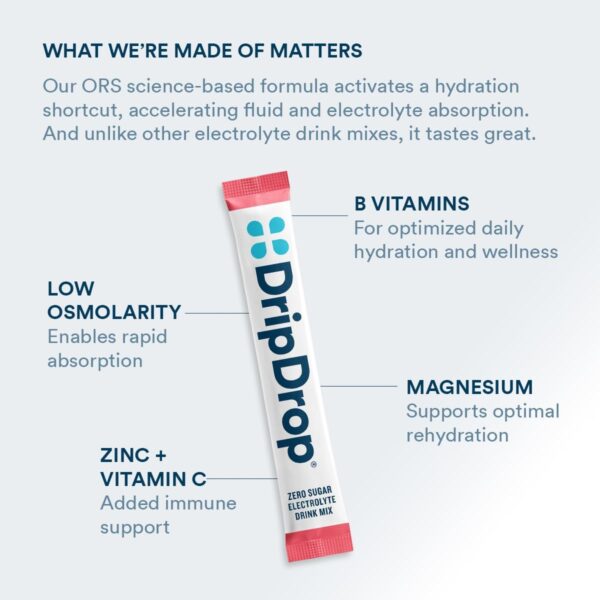 DripDrop Hydration - Zero Sugar Watermelon - Electrolyte Drink Mix Single Serve Powder Packets | Non-GMO, Gluten Free, Vegan | 32 Sticks