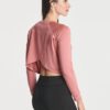 Real Essentials 4 Pack: Women's Dry-Fit Long Sleeve Petal Back Crop Top - Athletic Cropped Tee (Available in Plus Size)