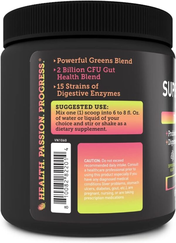 Super Greens Powder | Superfood to Support Digestive Enzymes and Bloating with 2 Billion Probiotics | Support Energy Levels & Gut Health | GMP Certified, Non-GMO | Tropical Fruit Refresher