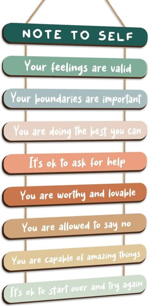 Yookeer Mental Health Reminders Wall Art Decors Positive Psychology Affirmations Wall Decor Wooden Hanging Pediments Inspirational Art for Counseling Therapy Office Students Classroom(Bright Color)