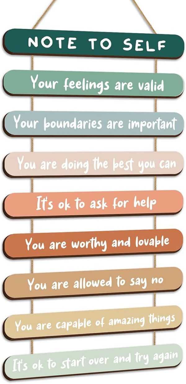 Yookeer Mental Health Reminders Wall Art Decors Positive Psychology Affirmations Wall Decor Wooden Hanging Pediments Inspirational Art for Counseling Therapy Office Students Classroom(Bright Color)