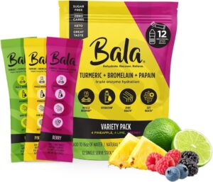 BALA Enzyme Hydration & Sugar-Free Electrolyte Drink Mix - Turmeric, Bromelain, Papain - Recovery, Immunity, Mobility - Variety Pack 0.25oz (12 Count)