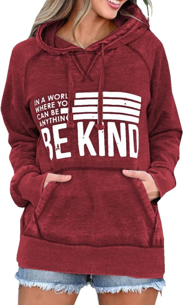 Hongqizo Womens Be Kind Hooded Sweatshirt Long Sleeve Pocket Sweatshirt Hoodies