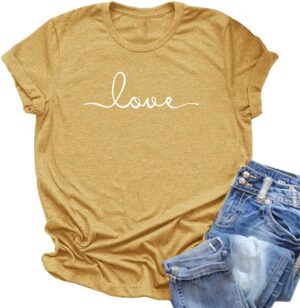 NIUBIA Women's T-Shirt Graphic Tees Love Printed Casual Short Sleeve Tops Summer Loose Fitted Top