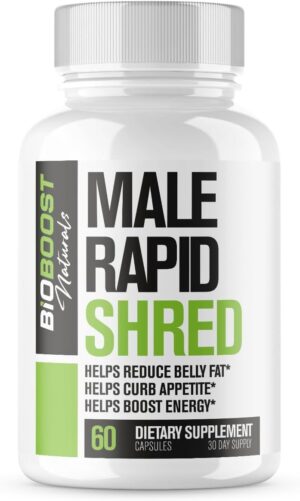 Rapid Shred | Fat Burner for Men Weight Loss Pills | Appetite Suppressant, Metabolism Booster, Carb Blocker | Extra Strength Supplement | Extra Strength Slimming Weight Loss Diet Pills - 60 Capsules