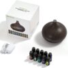InnoGear Aromatherapy Diffuser & 10 Essential Oils Set, 400ml Diffuser Ultrasonic Diffuser Cool Mist Humidifier with 4 Timers 7 Colors Light Waterless Auto Off for Large Room Office, Dark Wood Grain