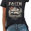 Sun and Mountain Shirt for Women Camping Hiking Shirt Sunrise Pine Tree Graphic Tees Nature Casual Short Sleeve Shirt