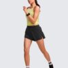 CRZ YOGA Running Shorts for Women High Waisted V Split for Gym Workout Athletic Track with Mesh Liner Quick Dry
