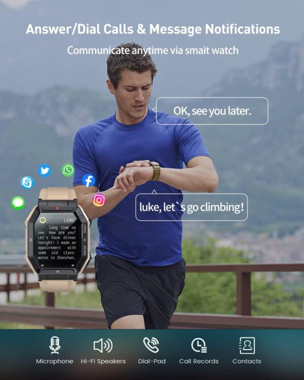 Smart Watch with 1.85'' HD Screen, Fitness Tracker/Bluetooth Call/Sports Mode, Men's Tactical Smart Watches for iOS Android Samsung