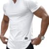 JMIERR Mens Muscle Slim T Shirt V-Neck Longline Henley Shirt Gym Workout Athletic Tee Shirts