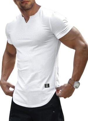 61EE8ezKrL._AC_SL1500_.jpg JMIERR Mens Muscle Slim T Shirt V-Neck Longline Henley Shirt Gym Workout Athletic Tee Shirts