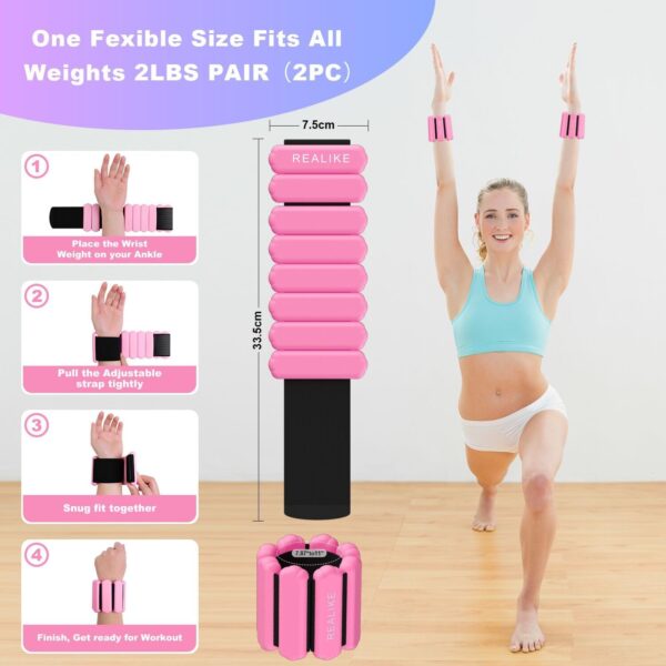 REALIKE Wrist Weights Ankle Weights for Women, Wearable Arm & Leg Weights Set of 2 (1LB Each) Adjustable Silicone Workout Ankle Weights for Walking, Yoga, Pilates,Aerobics,Gym
