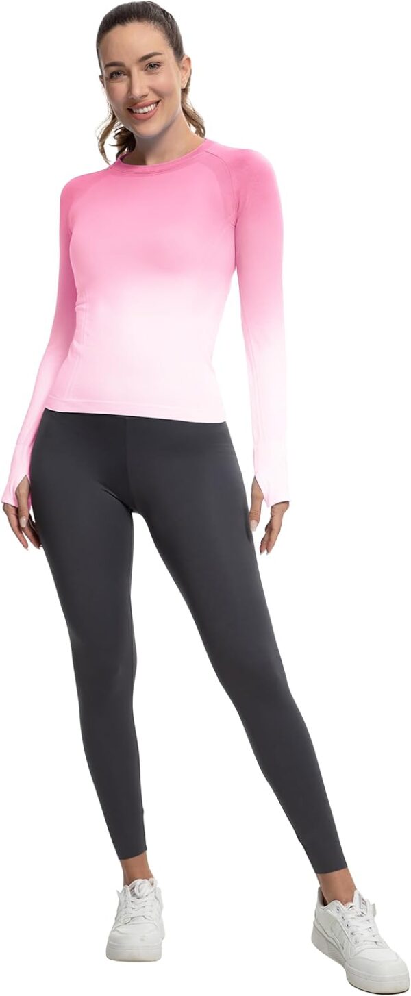MathCat Long Sleeve Workout Tops for Women, Gradient Running Athletic Shirts, Seamless Breathable Tops with Thumb Holes