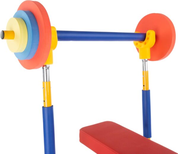 Hey! Play! Kids Weight Bench Set - Toddler Gym for Beginner Exercises and Weightlifting with Leg Press and Barbell - Toys for Ages 3 and Up Medium