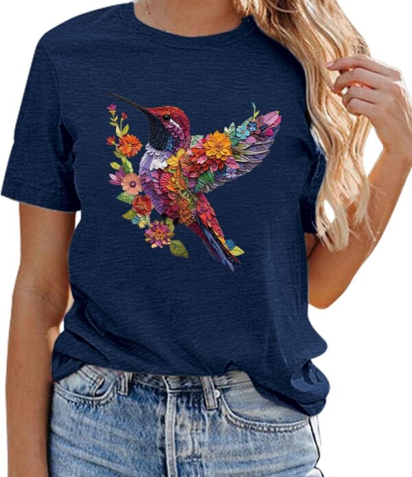 Hummingbird Shirts for Women Vintage Tee Summer Graphics Tee Shirt Floral Tops Womens Loose Life T-Tops