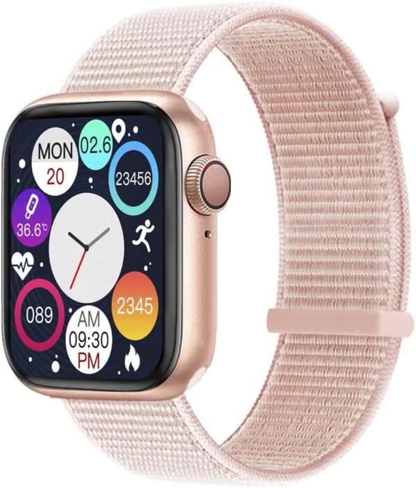 Smart Watch for Men Women for Android iOS Phones Compatible with iPhone, Smartwatches Fitness Tracker with Call/SMS/Heart Rate/Blood Oxygen Monitor/Pedometer/Nylon Sport Bands (Rose Gold)