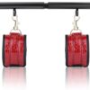 Spreader Bar Heavy Duty Stainless Steel Expandable Black Bar Home Gym with 4pcs Furry Purple Adjustable Strap,Sports Aid Training Fitness Gear Pilates Aid Kit,Yoga Set (Black+Red Crocodile PU Kit)
