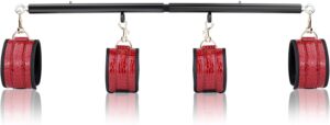 Spreader Bar Heavy Duty Stainless Steel Expandable Black Bar Home Gym with 4pcs Furry Purple Adjustable Strap,Sports Aid Training Fitness Gear Pilates Aid Kit,Yoga Set (Black+Red Crocodile PU Kit)