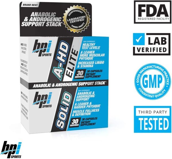 BPI Sports A-HD Elite/Solid (30 Capsules) – Men’s Testosterone Booster – Healthy Muscle, Strength, & Performance Support – Promotes Natural Fat Loss & Libido – 30 Servings – 550mg
